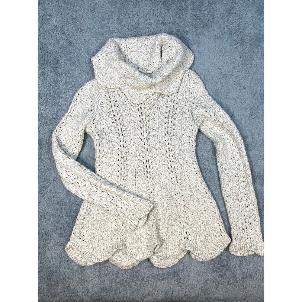 Anthropologie Yellow Bird XS crochet scalloped cowl sweater cream gold pullover